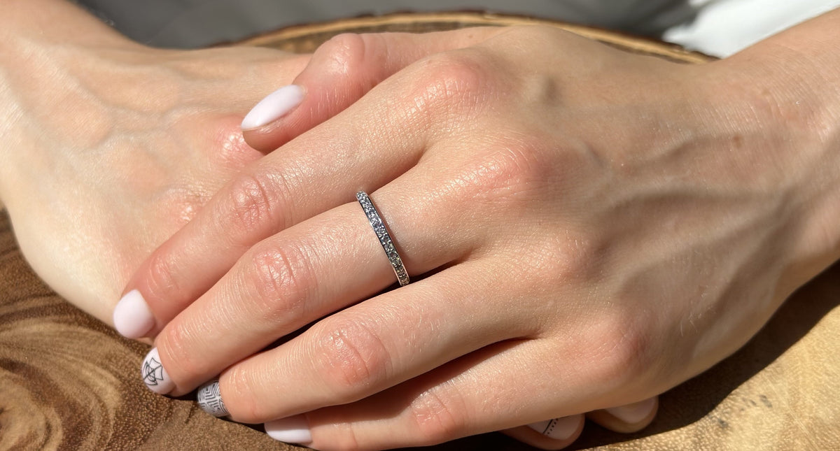 14K Rose Gold Half Eternity Band 0.12ct Natural Diamond Aquamarine C571