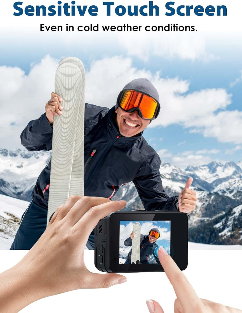 4K 60FPS Dual-Screen Waterproof Action Camera with Touch Screen and 2 Batteries Q25538