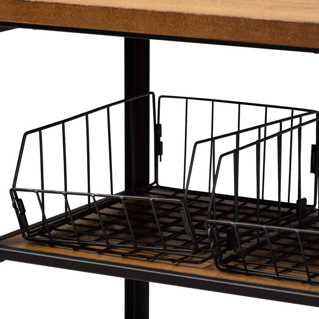 Walnut Brown Finished Wood and Black Finished Metal Console Cart A363426