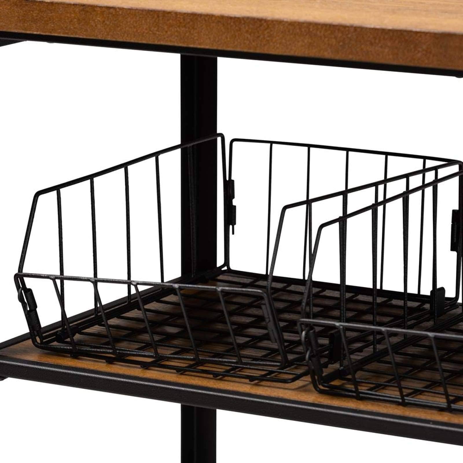 Walnut Brown Finished Wood and Black Finished Metal Console Cart A363426