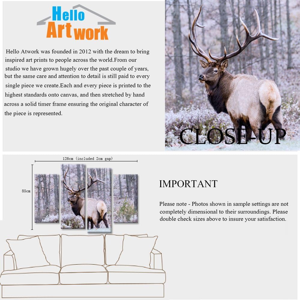 4 Panel Deer Elk Canvas Wall Art Print Stretched Framed Ready To Hang S121473