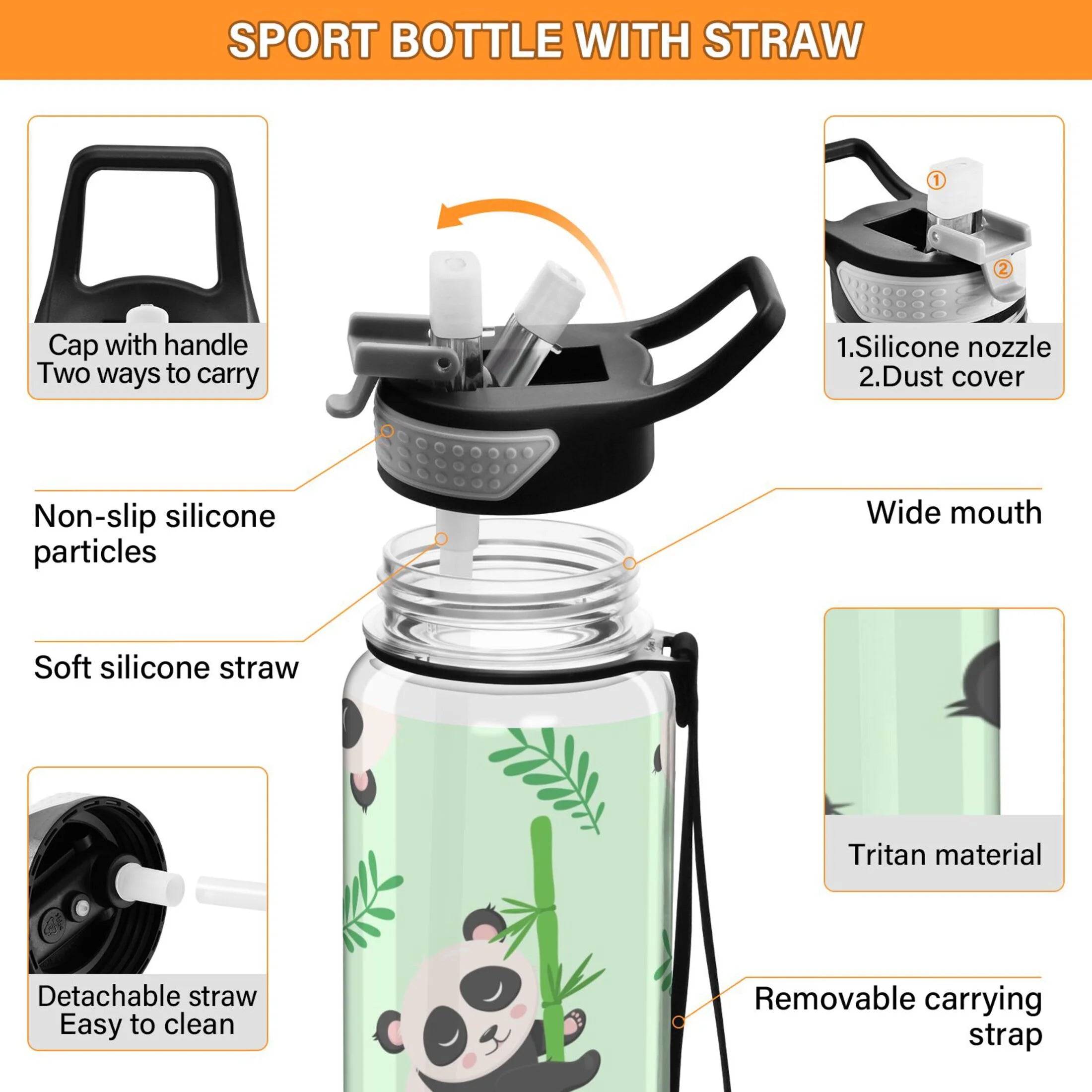 32oz Tritan Leakproof Water Bottle with Straw R7953