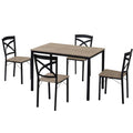 5-Piece Oak Dining Set with Metal Frame and 4-Chairs Q973