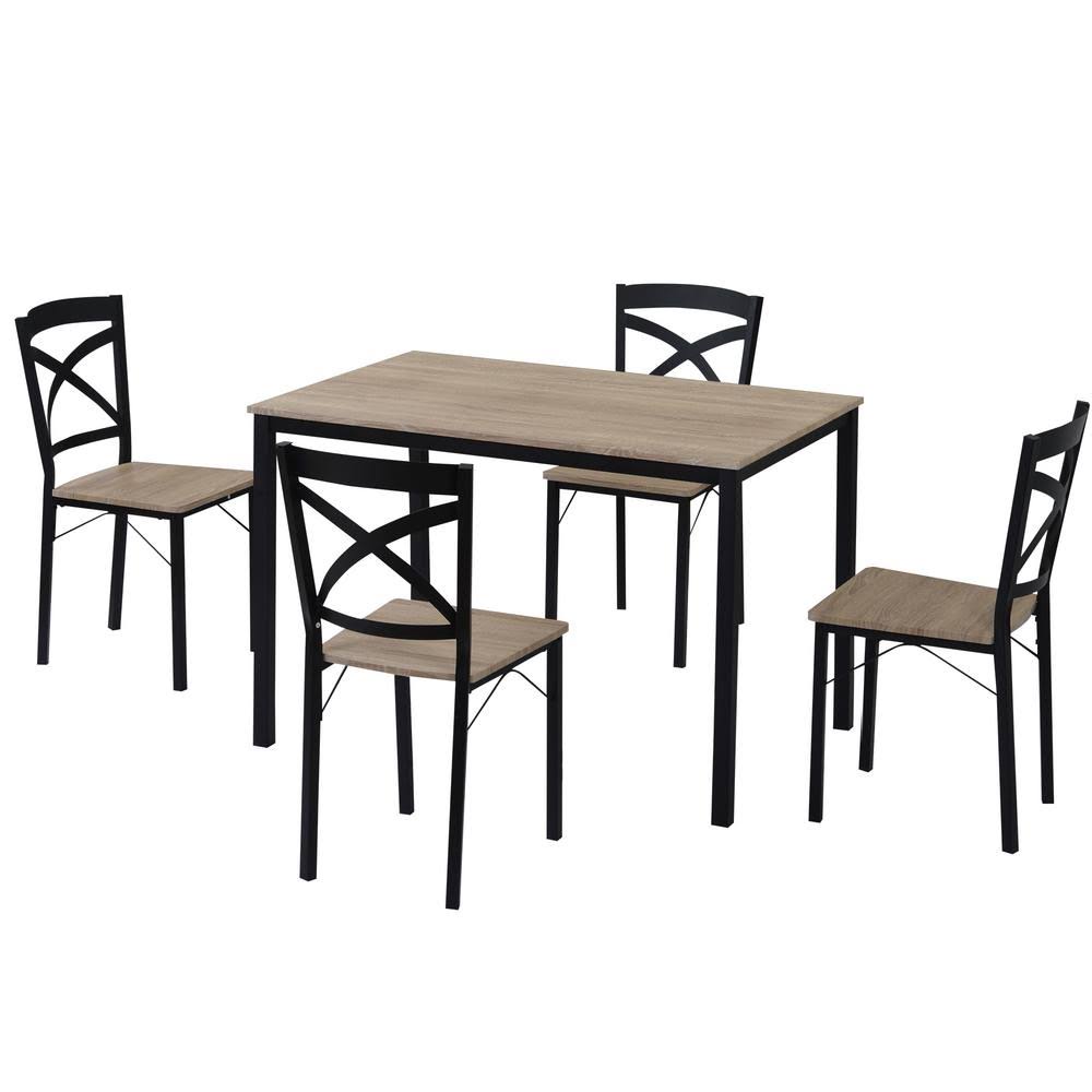 5-Piece Oak Dining Set with Metal Frame and 4-Chairs Q973