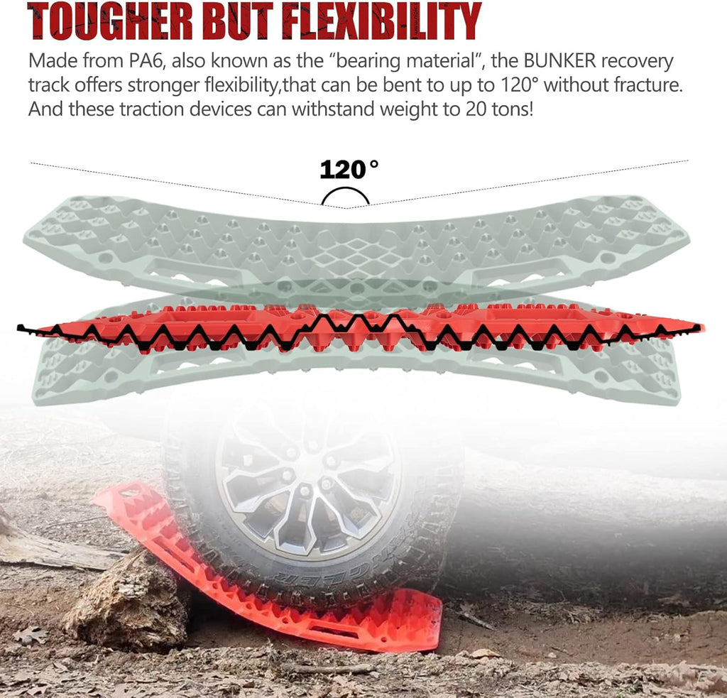 Red Off-Road Traction Boards with Jack Lift Base, 2 Pcs Recovery Track Ramp Traction Mat with Carry Bag V857557