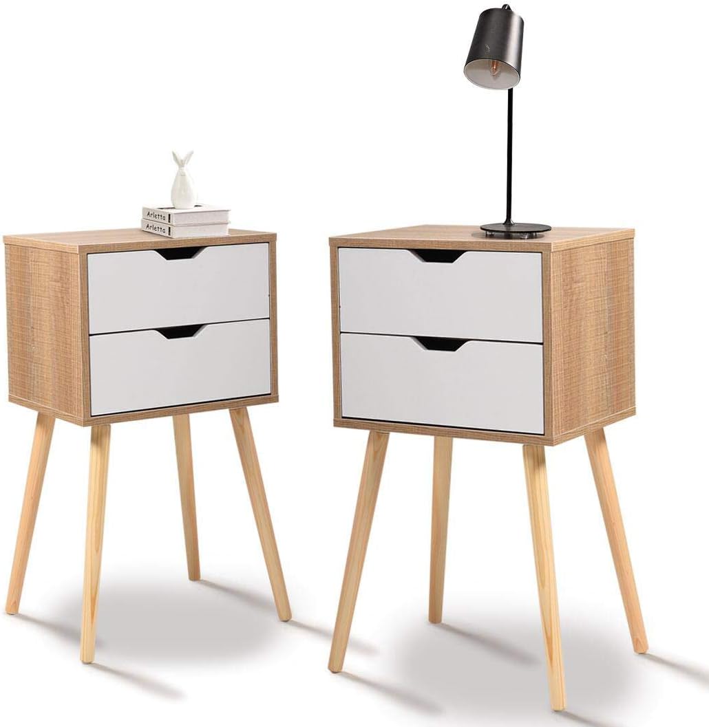 Set of 2 Blue Wood Nightstand with 2 Drawers L61643