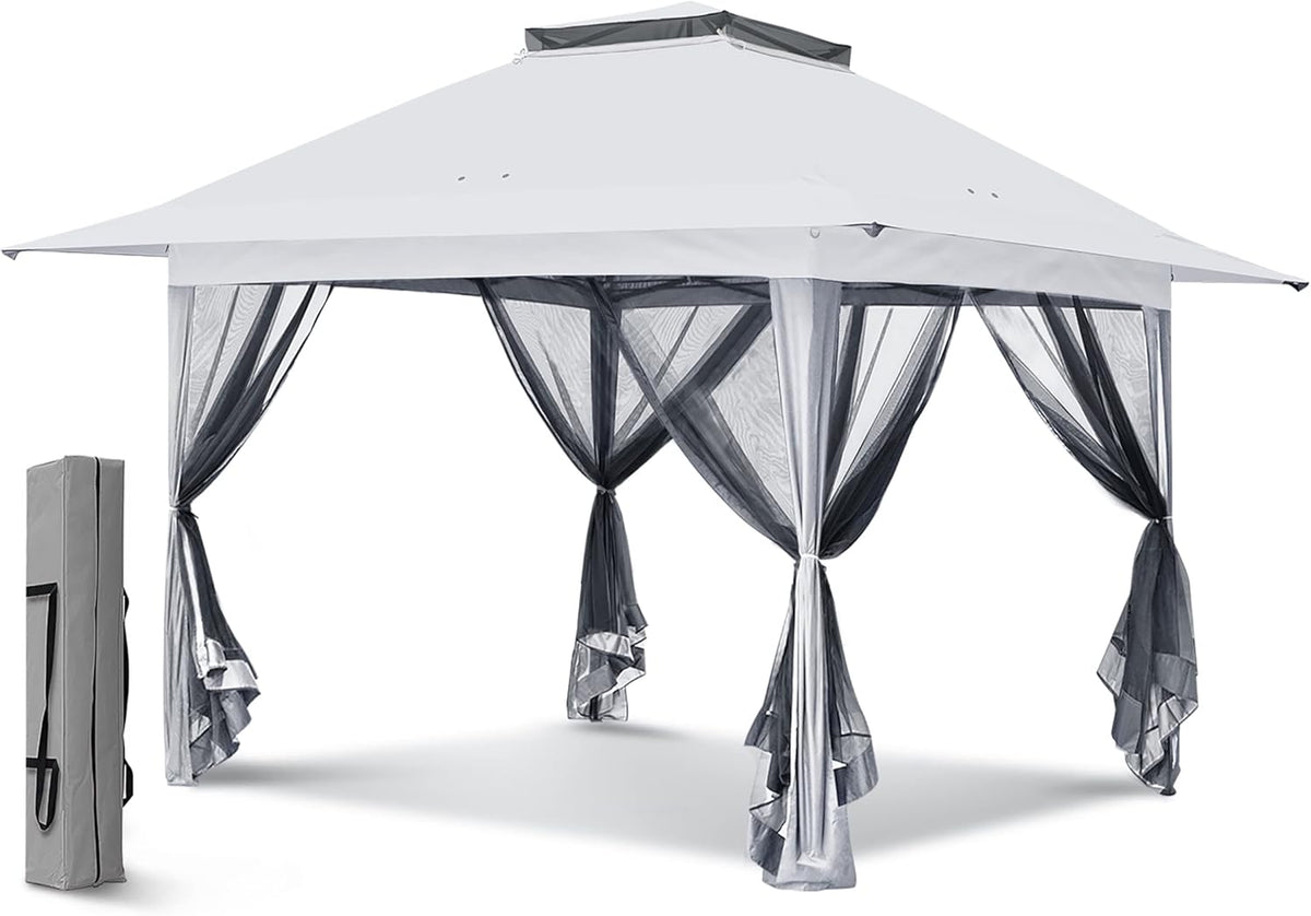 White 13' x 13' Pop-Up Gazebo Tent with Mosquito Netting V972