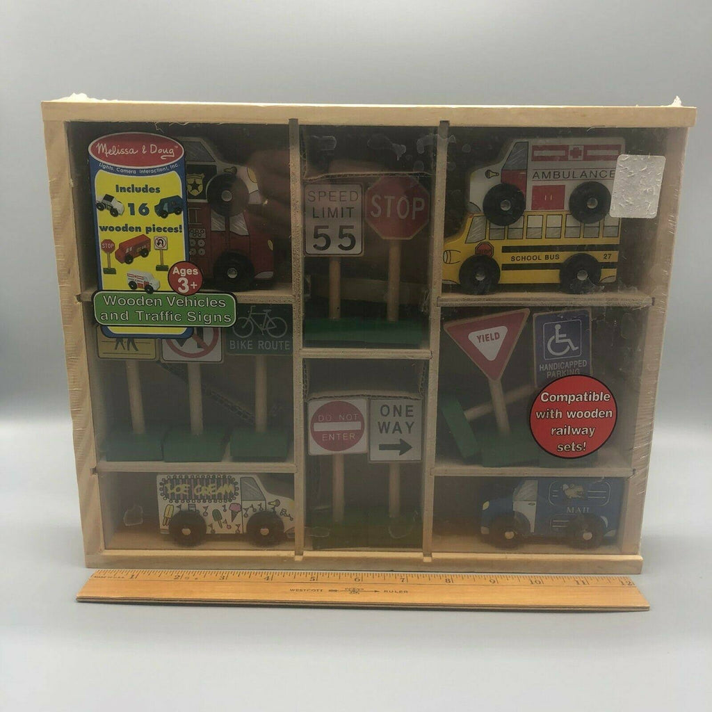 16 Pc Wooden Vehicles and Traffic Signs Z68542