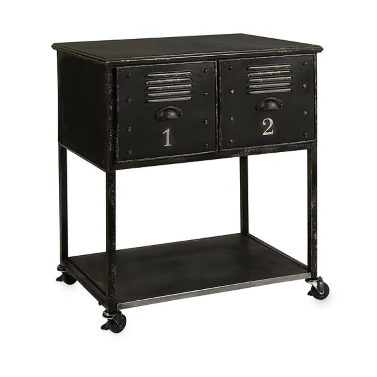 Black 2-Drawer Iron Rolling Cart Table G917
