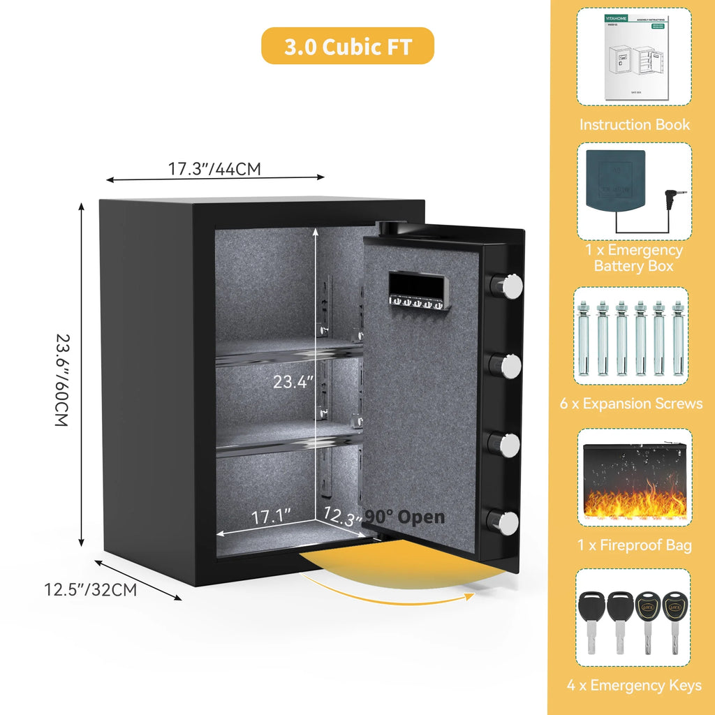Safe Box with Digital Keypad, Water and Fire Resistant, Adjustable Shelves and LED Lighting A75178