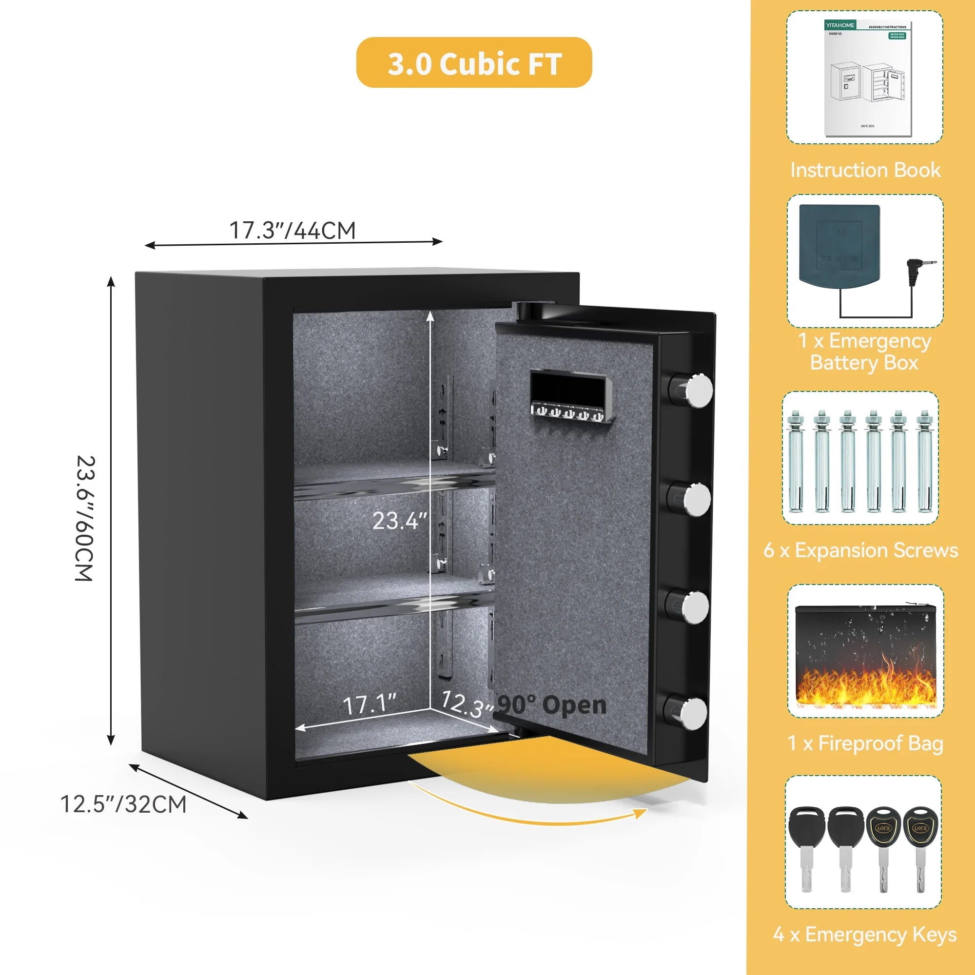 Safe Box with Digital Keypad, Water and Fire Resistant, Adjustable Shelves and LED Lighting A75178