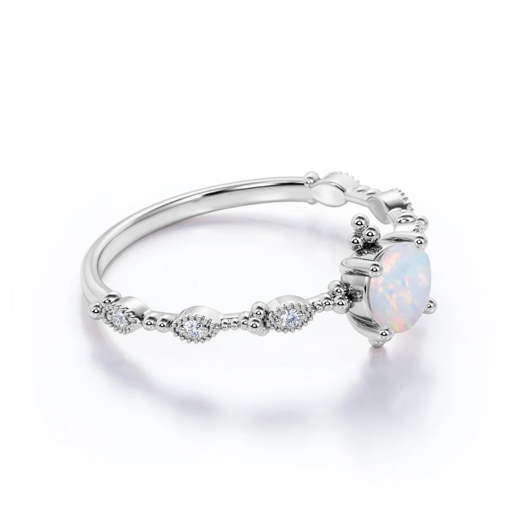 18K White Gold Plated Opal and Moissanite Engagement Ring Q54472