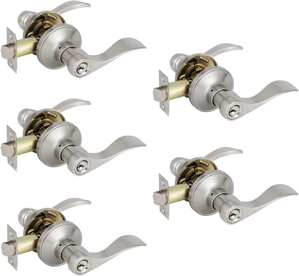 8 Pack Keyless Privacy Door Levers in Satin Nickel A1338