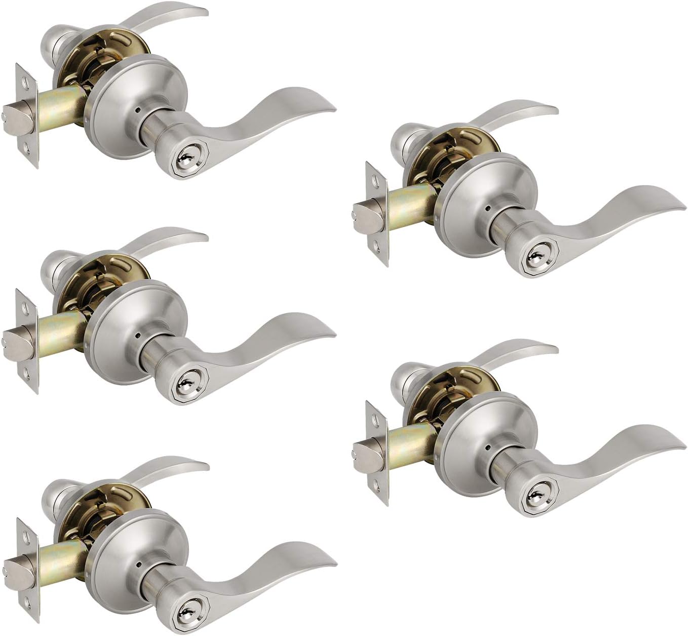8 Pack Keyless Privacy Door Levers in Satin Nickel A1338
