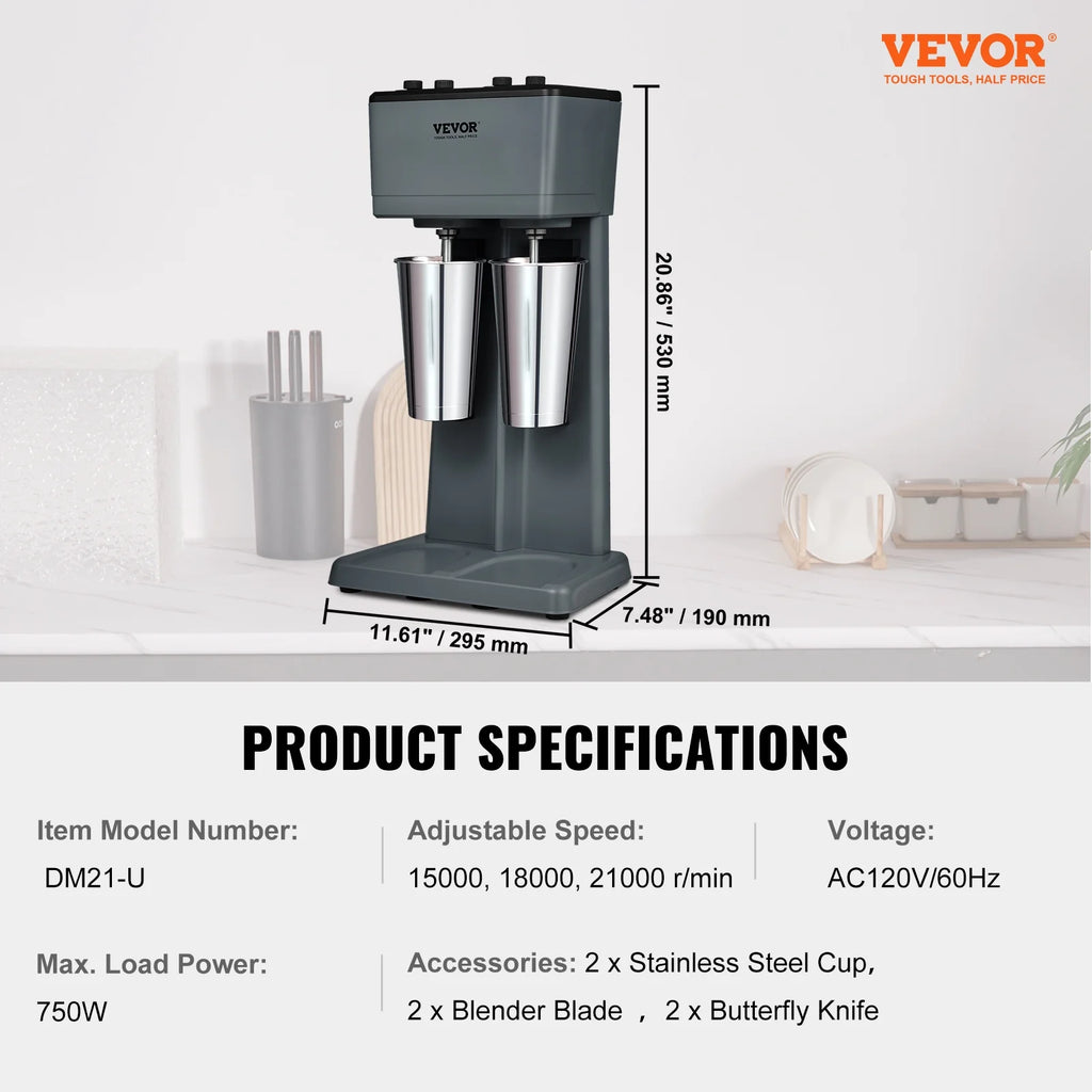 375W x 2 Double Heads Electric Milkshake Machine with 2 x 820 ml Stainless Steel Cups B88400