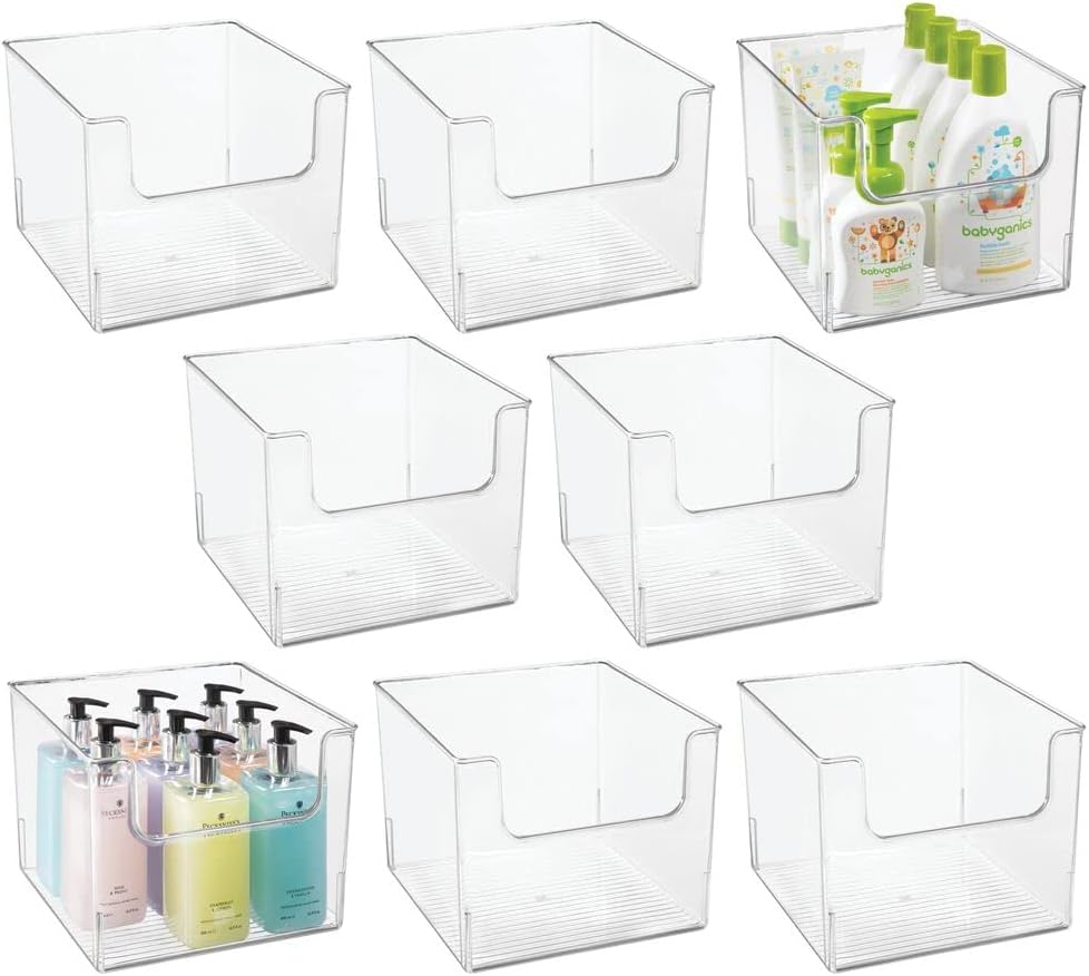 Clear Plastic Open Front Storage Organizer Basket Bin, 8 Pack B513
