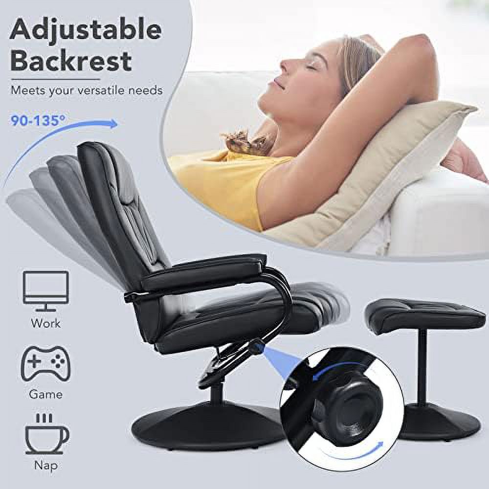 Brown PU Leather Swivel Reclining Chair with Ottoman R250