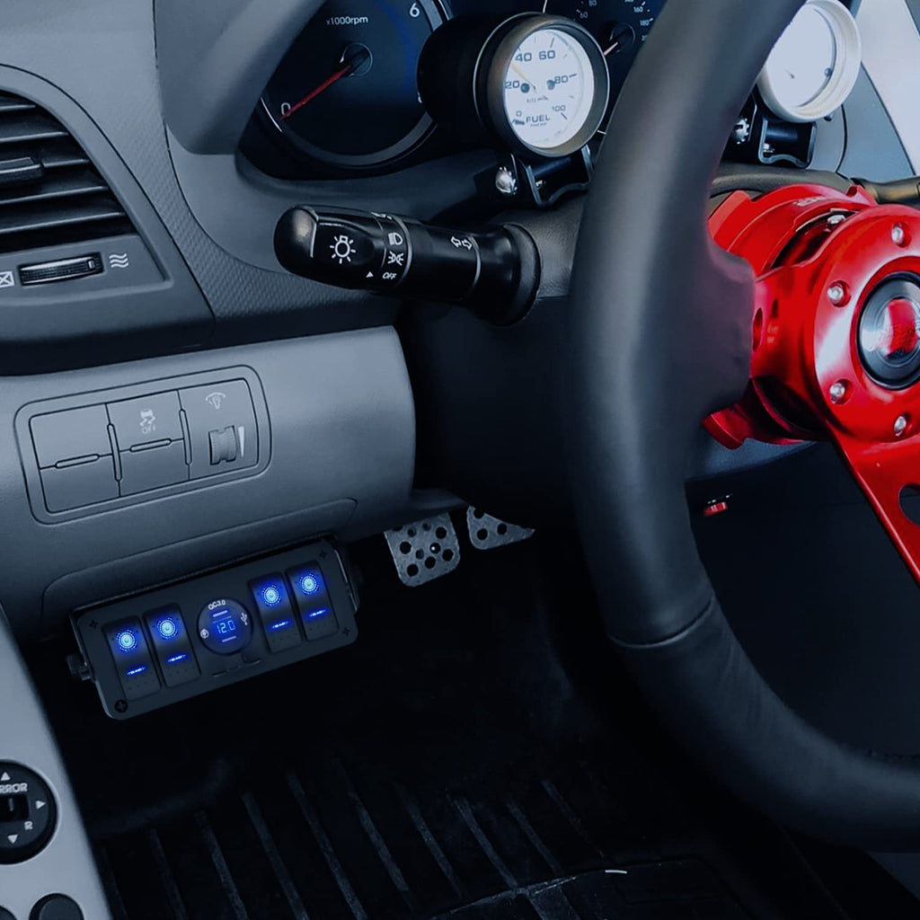 4 Gang Rocker Switch Panel 12V SPST ON Off Switch USB Charger Voltmeter Waterproof Aluminum H91770