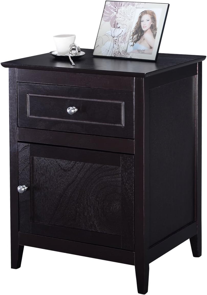 Espresso Wood End Table with Drawer, Pack of 2 H139041