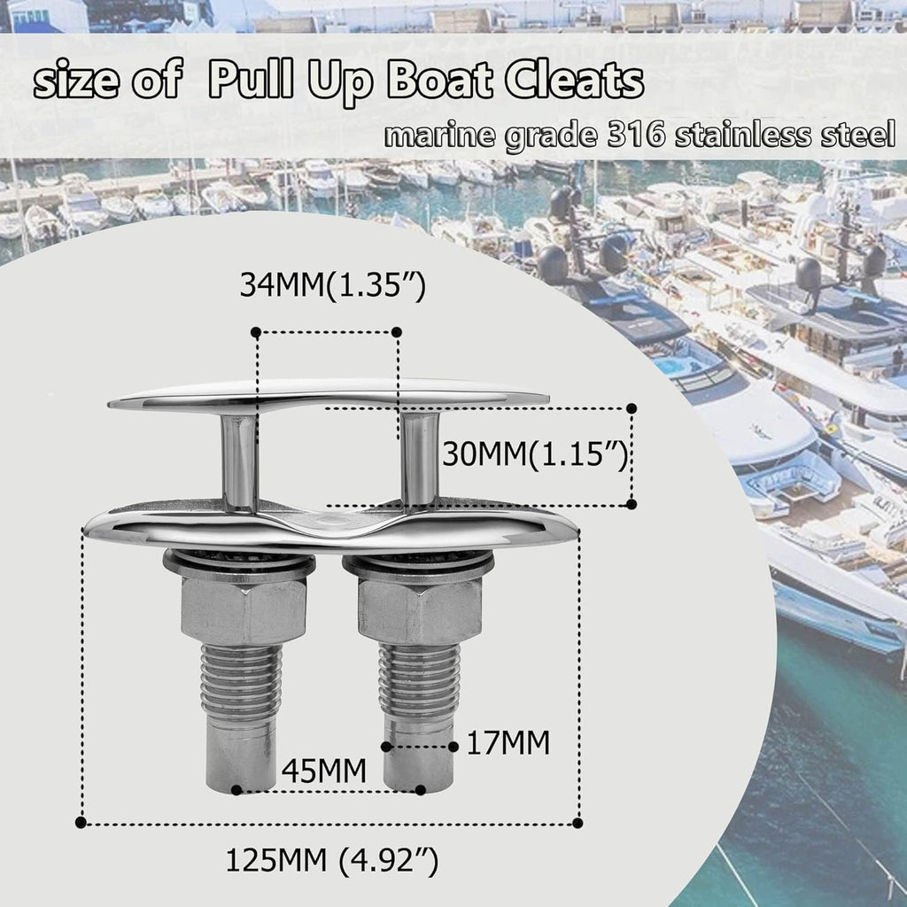 Retractable 316 Stainless Steel Flush Mount Boat Cleats Pack of 2 C909