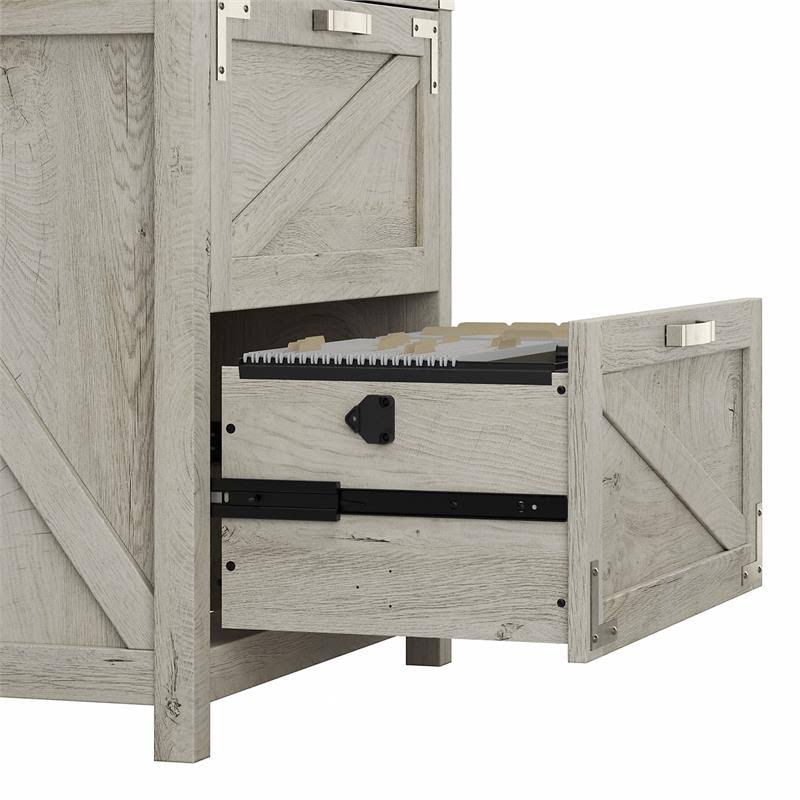 2 Person Farmhouse Desk Set with Lateral File Cabinet in Cottage White I95830