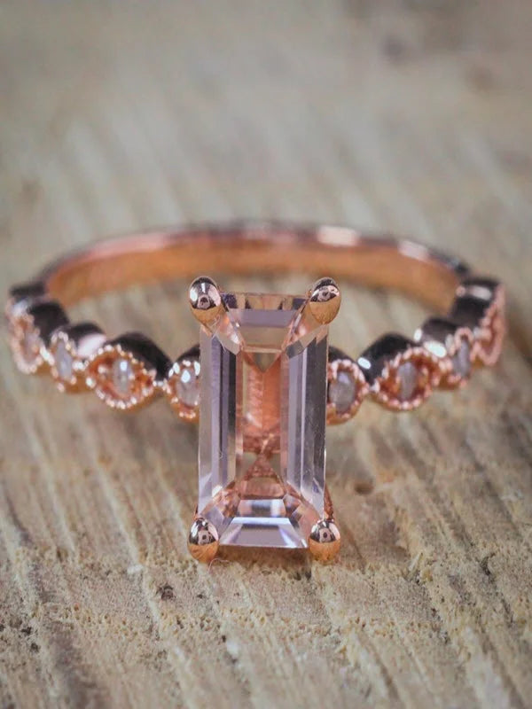 1.25 Carat Peach Pink Morganite and Diamond Engagement Ring in 10k Rose Gold P533