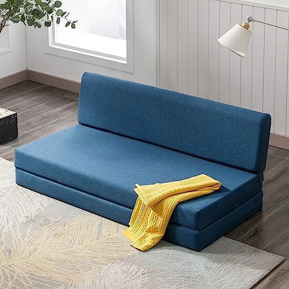 Twin Folding Sofa Couch Bed with Memory Foam Mattress Linen Fabric T8101