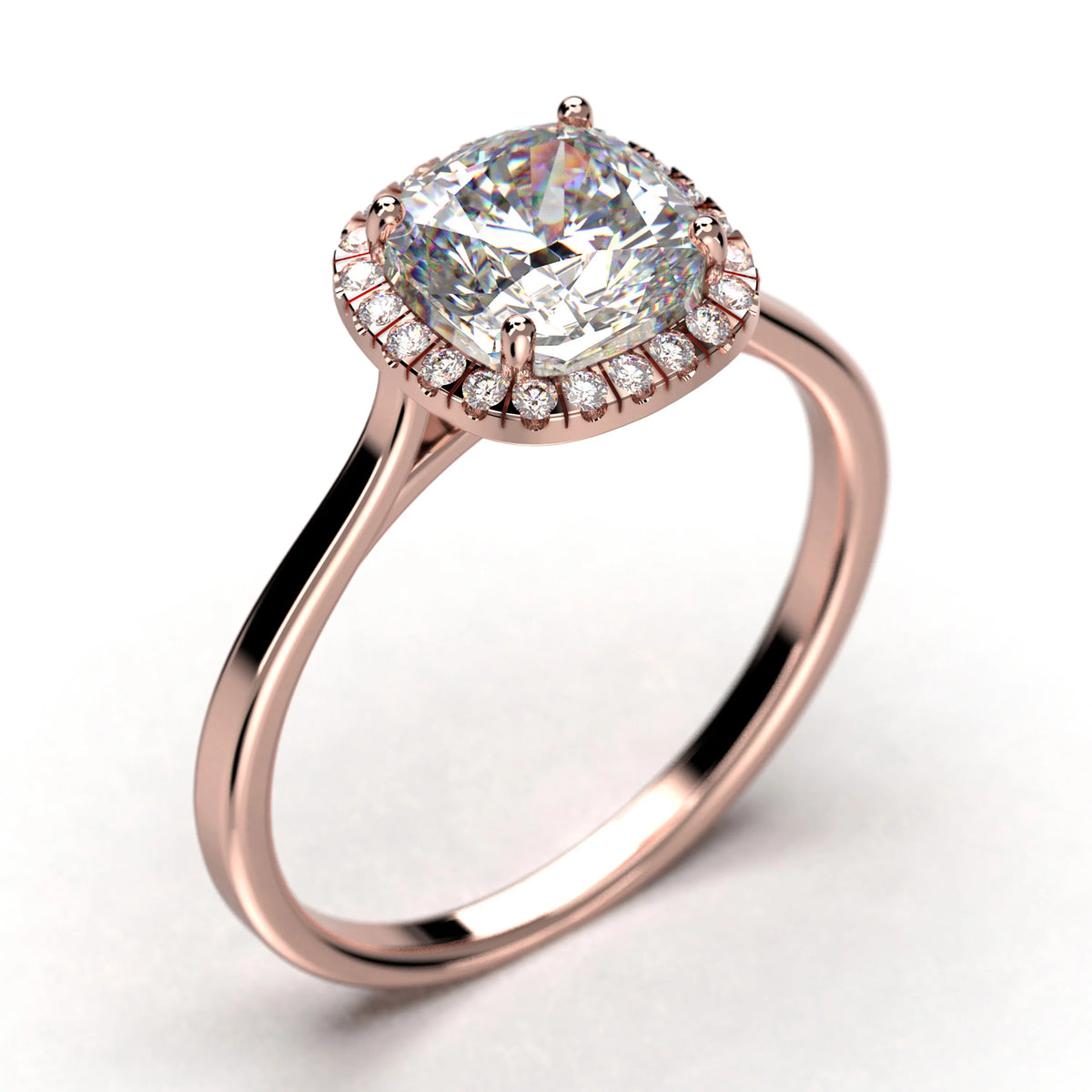 1.55 Carat Cushion Cut Diamond Moissanite Engagement Ring in 10k Solid Rose Gold T202