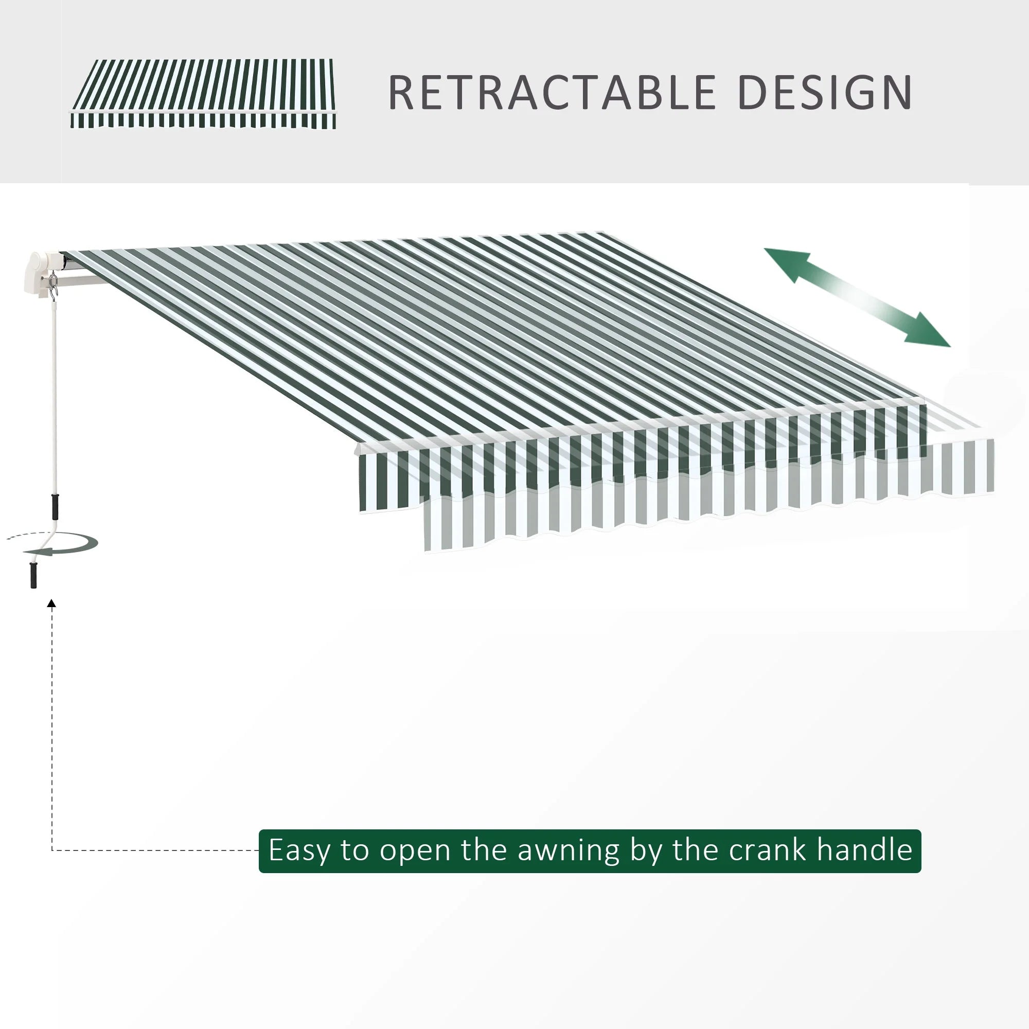 Green White Retractable Patio Awning T883