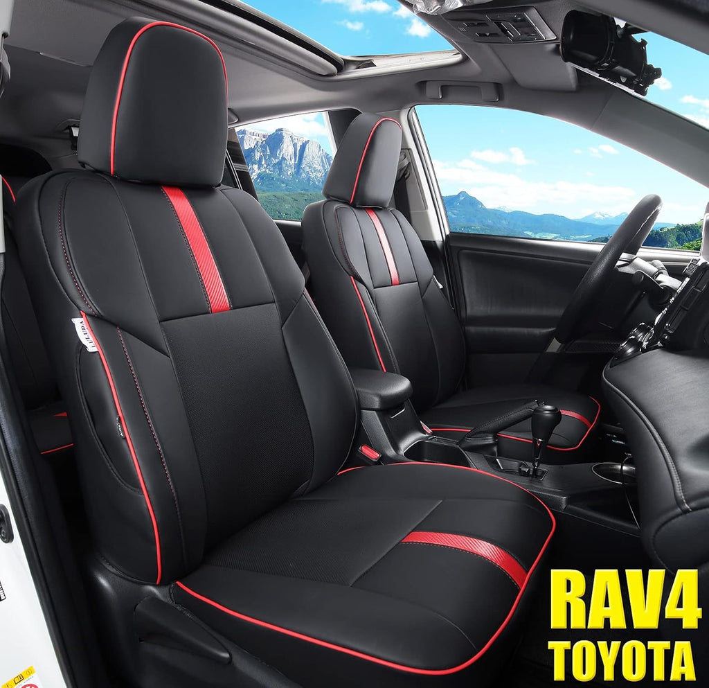 Wine Red Waterproof Faux Leather Seat Covers Full Set for Toyota RAV4 2019 2020 2021 A4951