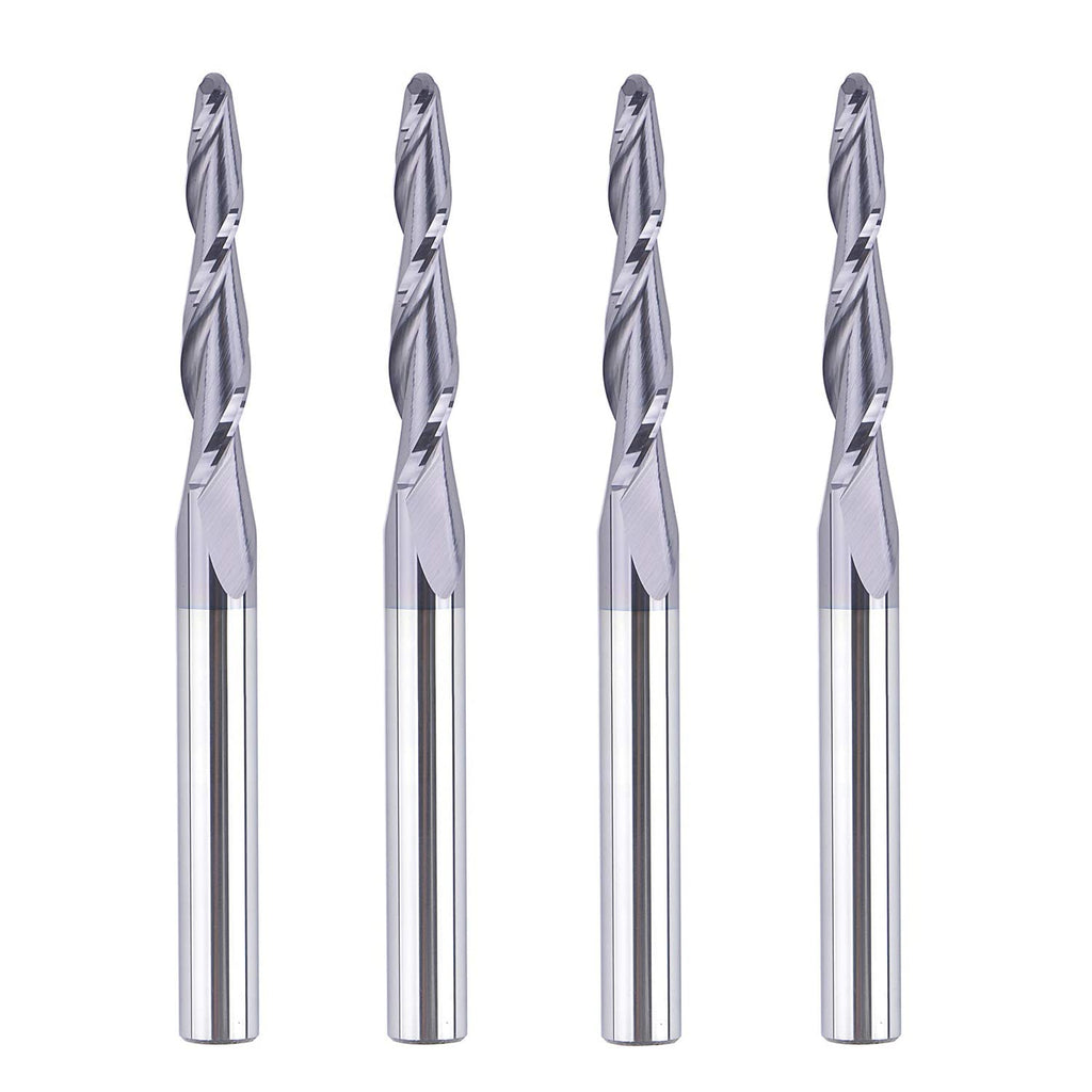 4Pcs Tapered End Mill Set 1/4 Shank 3 OVL Radius 4.0MM Tips Diameter CNC Router Bits W86777