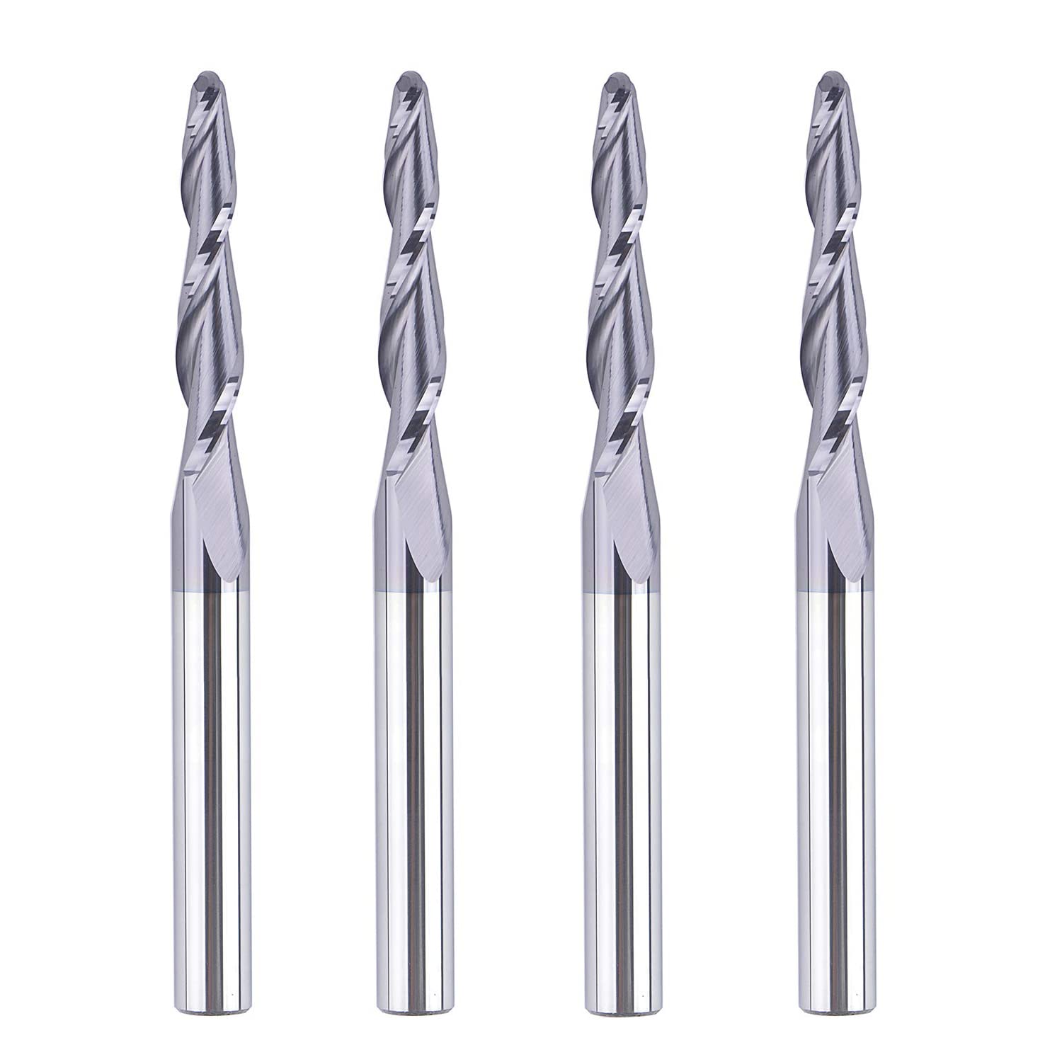 4Pcs Tapered End Mill Set 1/4 Shank 3 OVL Radius 4.0MM Tips Diameter CNC Router Bits W86777