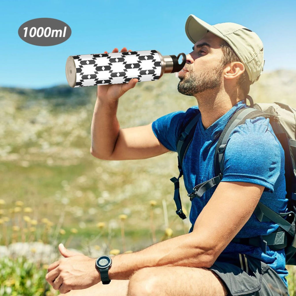 Black and White Insulated Stainless Steel Water Bottle with Straw Lid 20 oz Z644