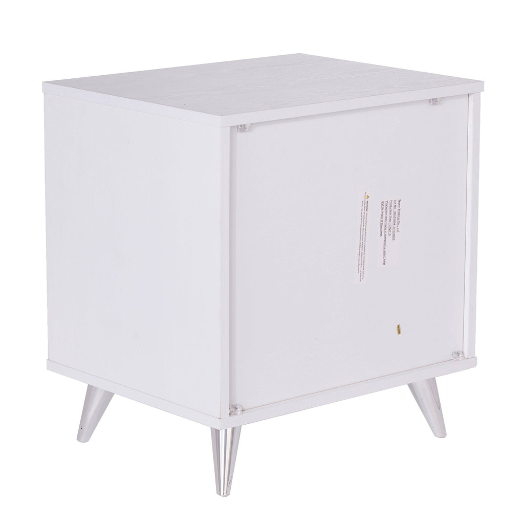 White Chrome Finish Bedside Table with Drawers W67668