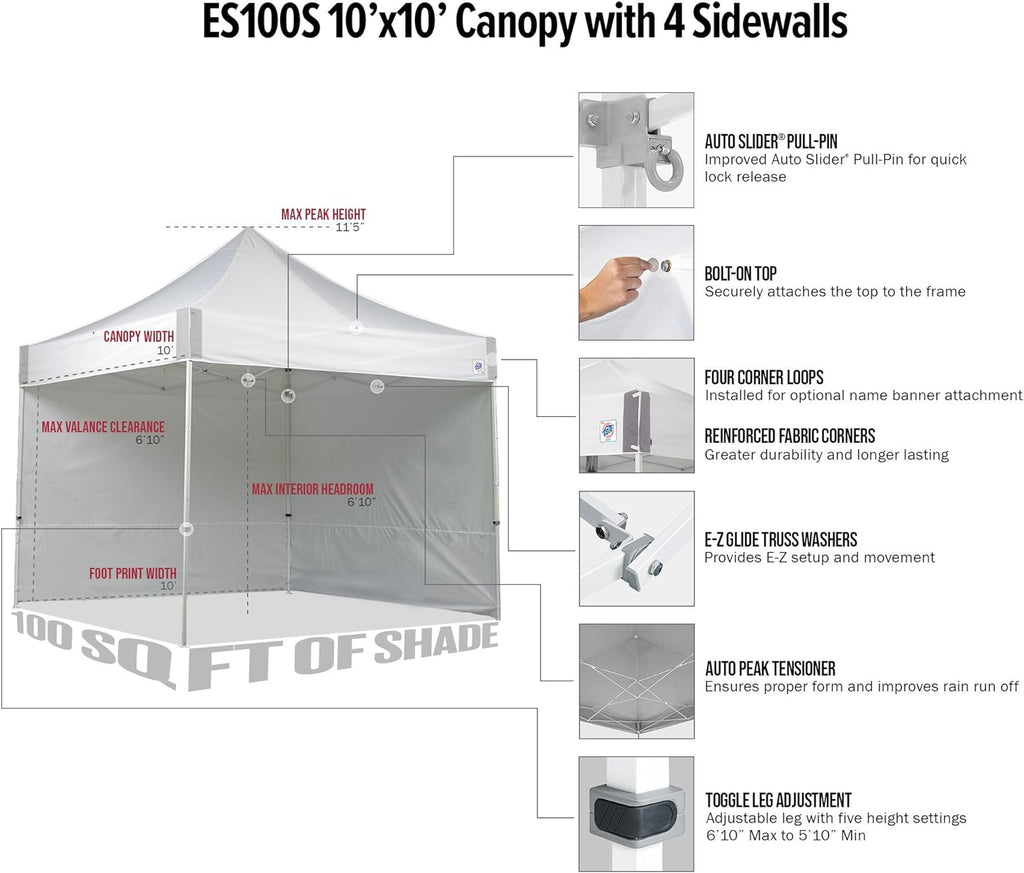 White 10' x 10' Commercial Canopy with Sidewalls and Roller Bag Z48604