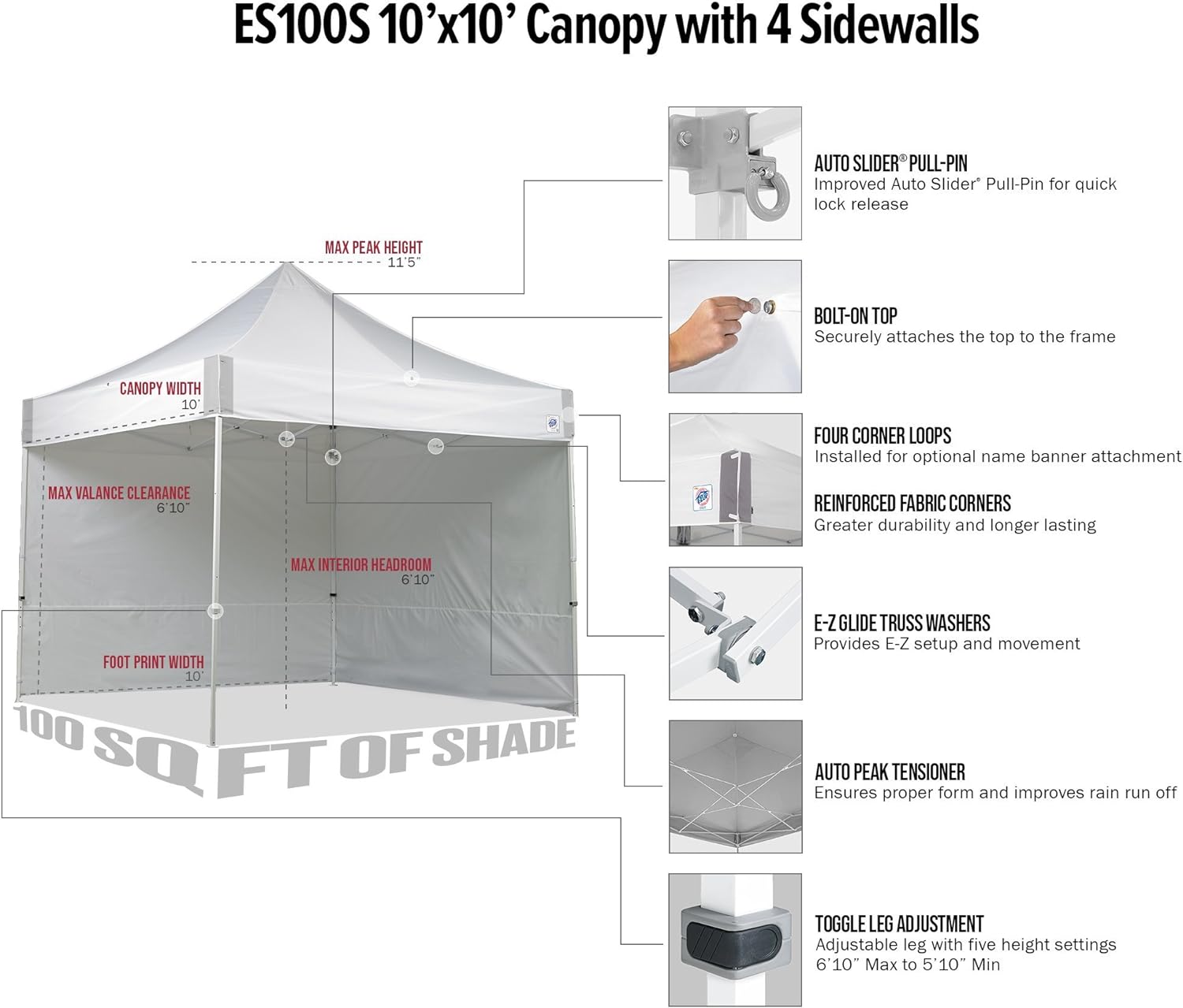 White 10' x 10' Commercial Canopy with Sidewalls and Roller Bag Z48604