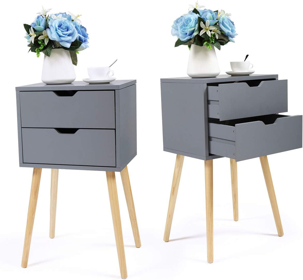 Set of 2 Blue Wood Nightstand with 2 Drawers L61643