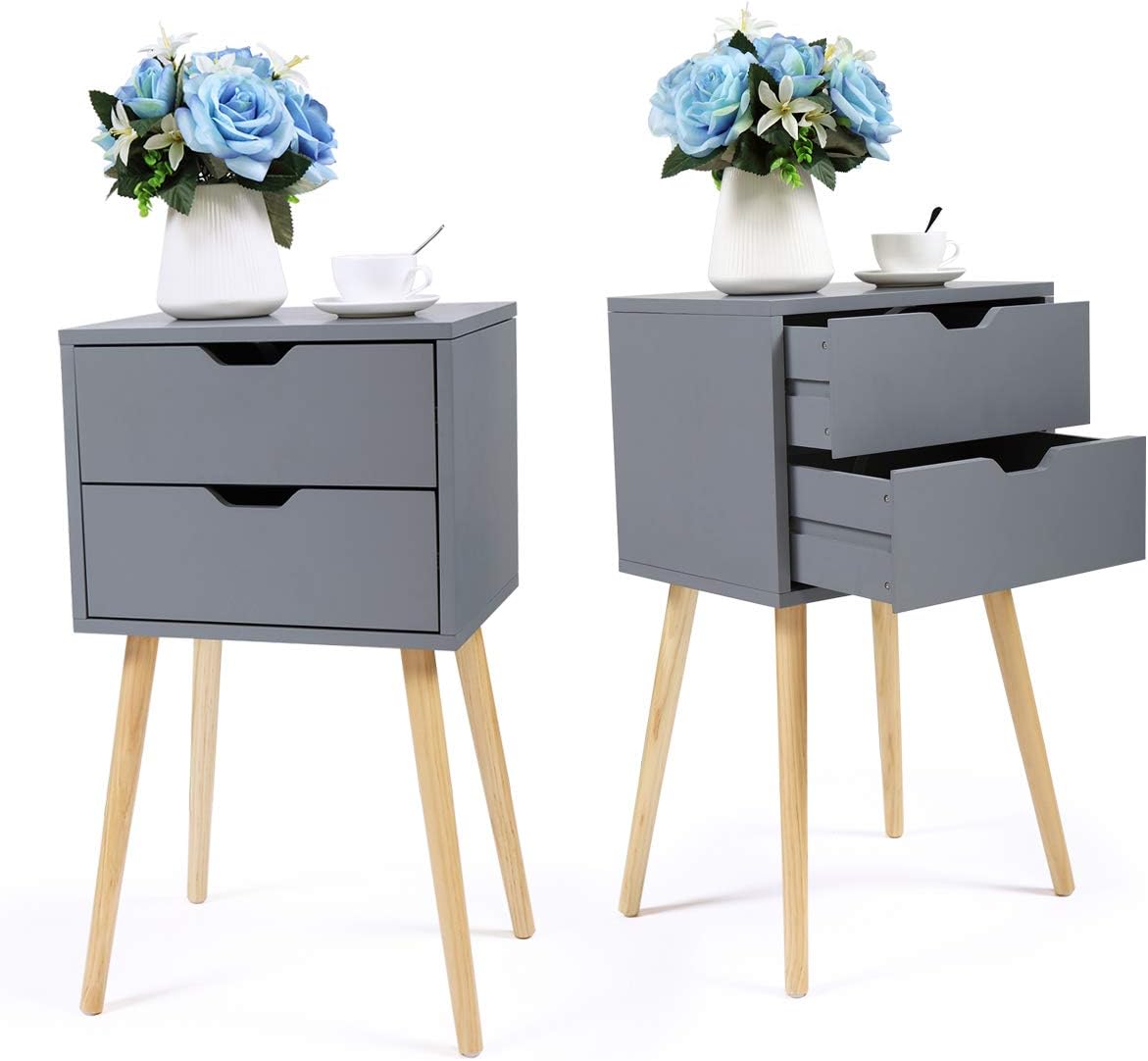 Set of 2 Blue Wood Nightstand with 2 Drawers L61643