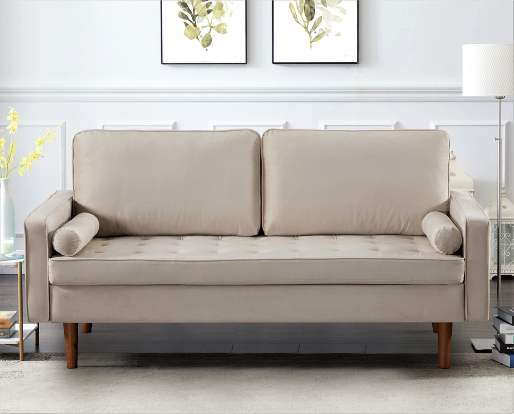 Beige Velvet Sofa Loveseat 2Pcs Set L352