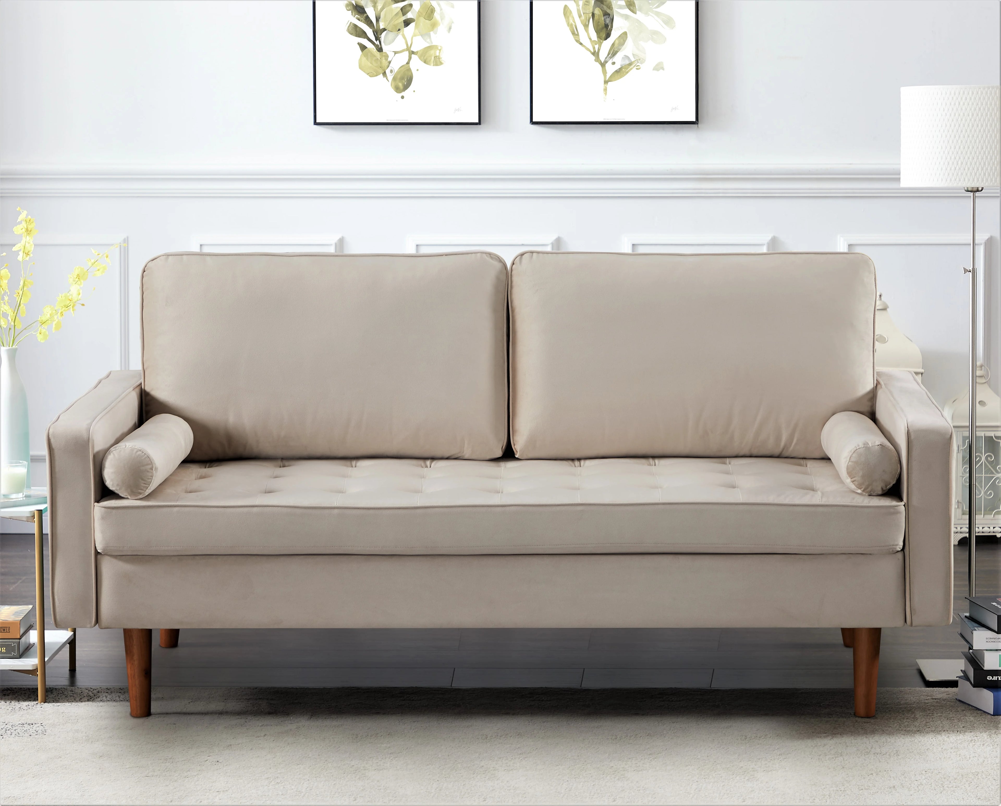 Beige Velvet Sofa Loveseat 2Pcs Set L352