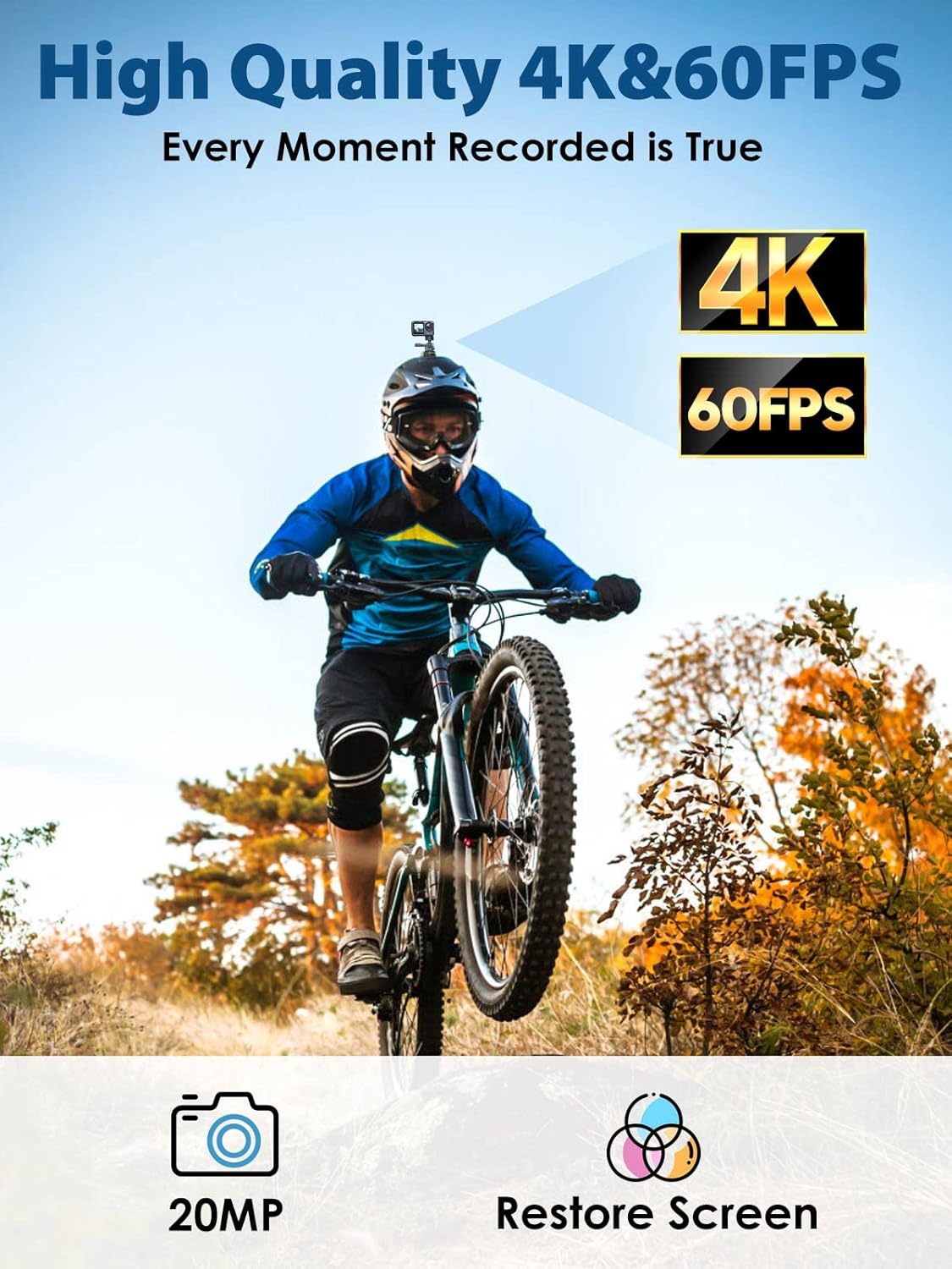 4K 60FPS Dual-Screen Waterproof Action Camera with Touch Screen and 2 Batteries Q25538