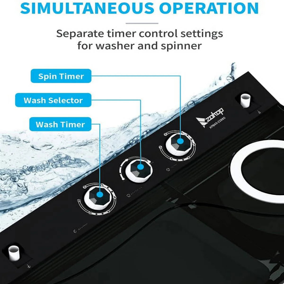 Semi-automatic Twin Tub Washing Machine with Built-in Drain Pump, 26Lbs, White&Black F944033