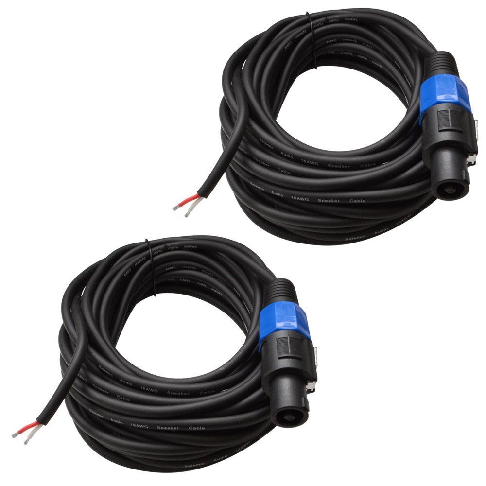 35 Foot Raw Wire to Speakon Speaker Cable 16 Guage Pack of 2 W88959