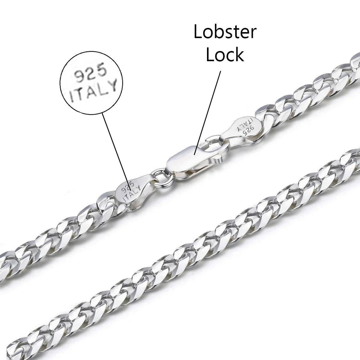 925 Sterling Silver 8mm Solid Curb Chain Necklace T743
