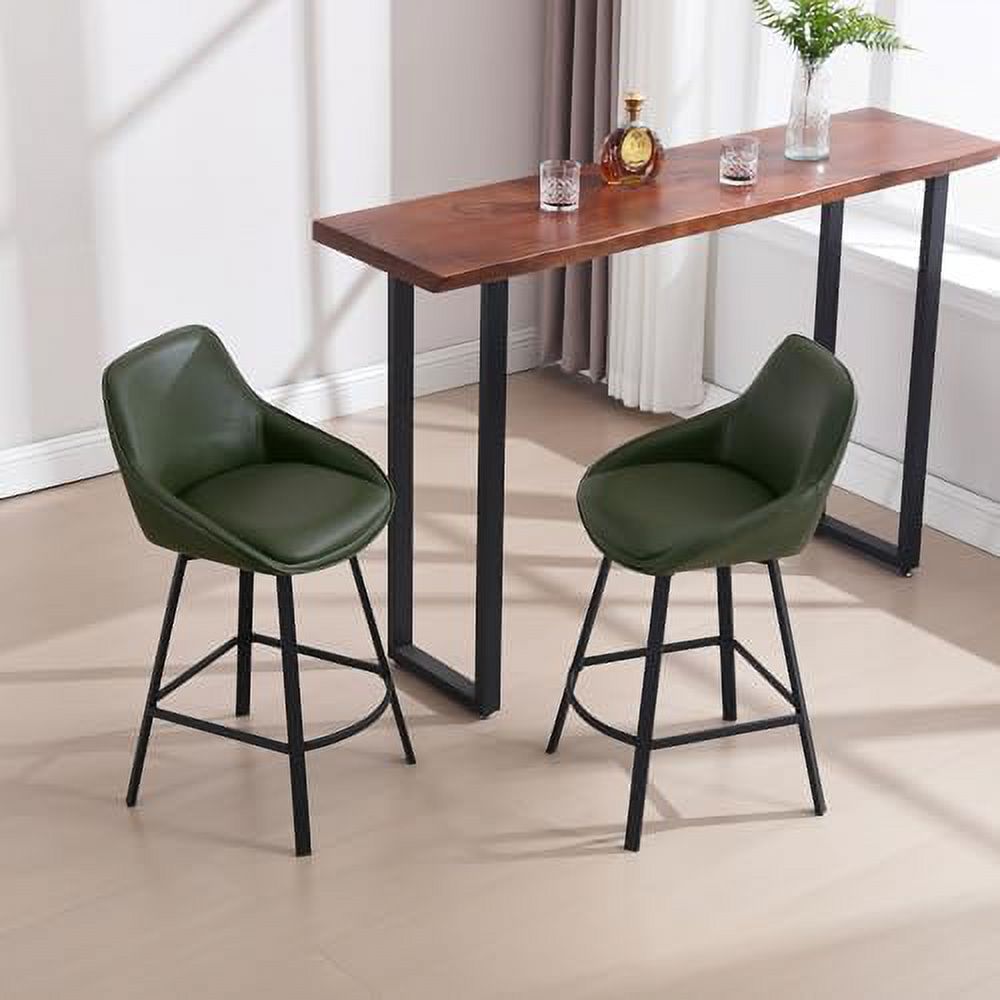 Green Faux Leather Swivel Counter Height Stools Set of 2 I178