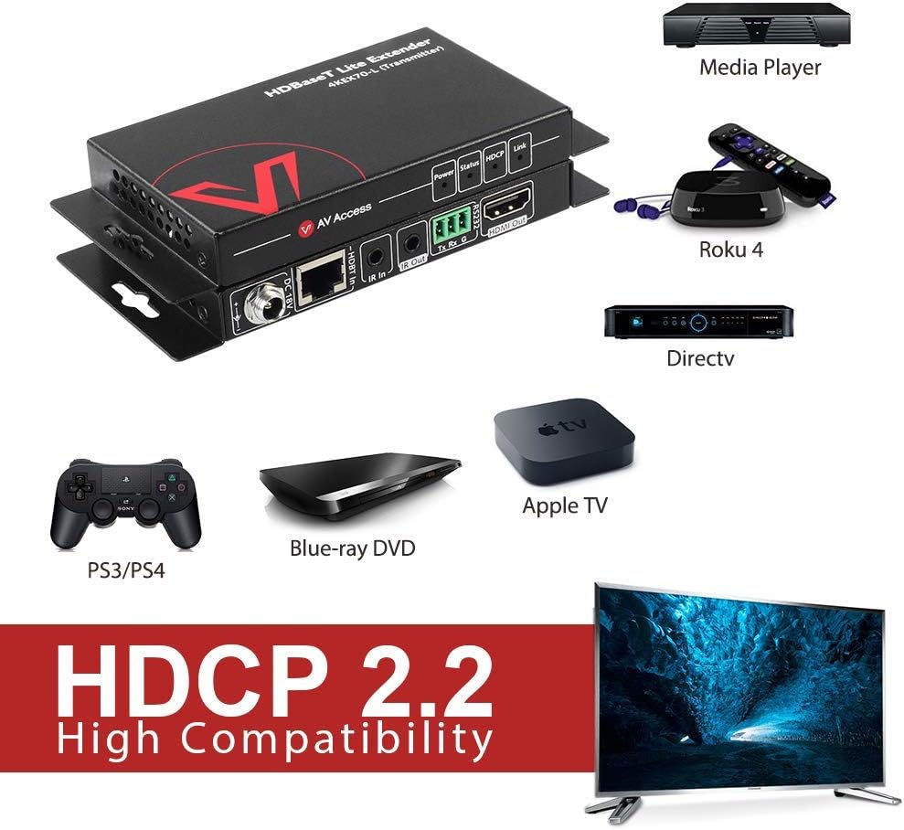 HDBaseT HDMI Extender Over Single Cat5e/6a/Cat7 Ethernet, 4K@60Hz 130ft, PoE IR RS232 HDCP2.2, HDR, CEC, EDID Z1888