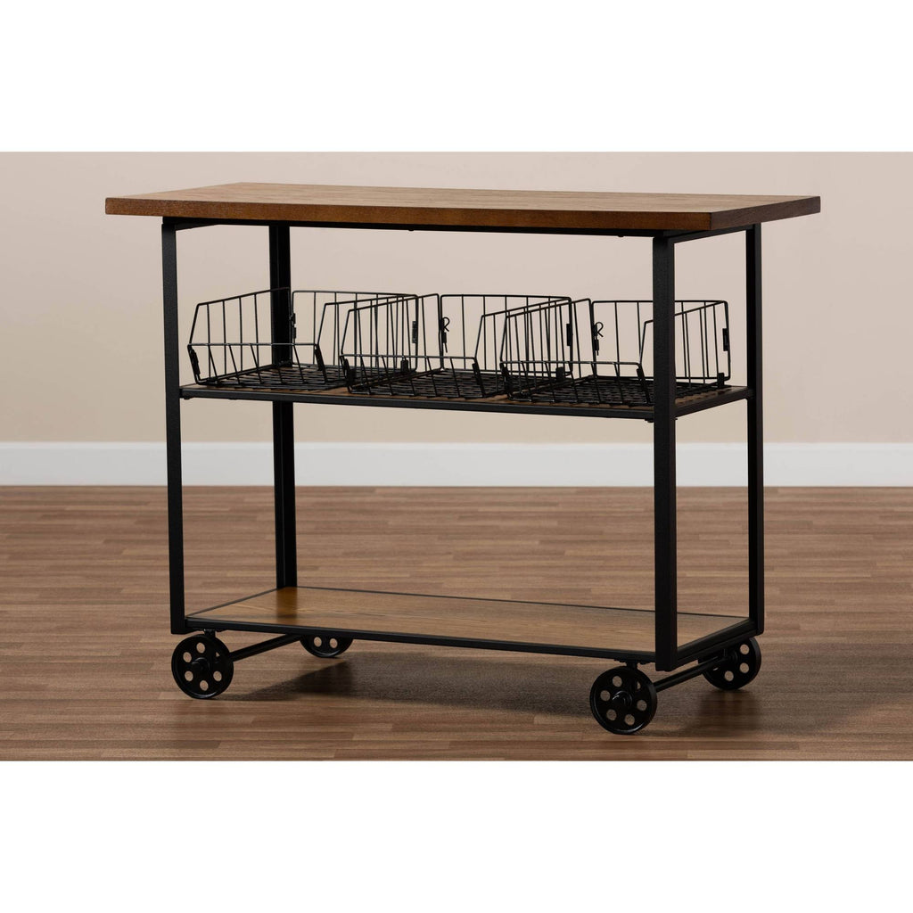 Walnut Brown Finished Wood and Black Finished Metal Console Cart A363426