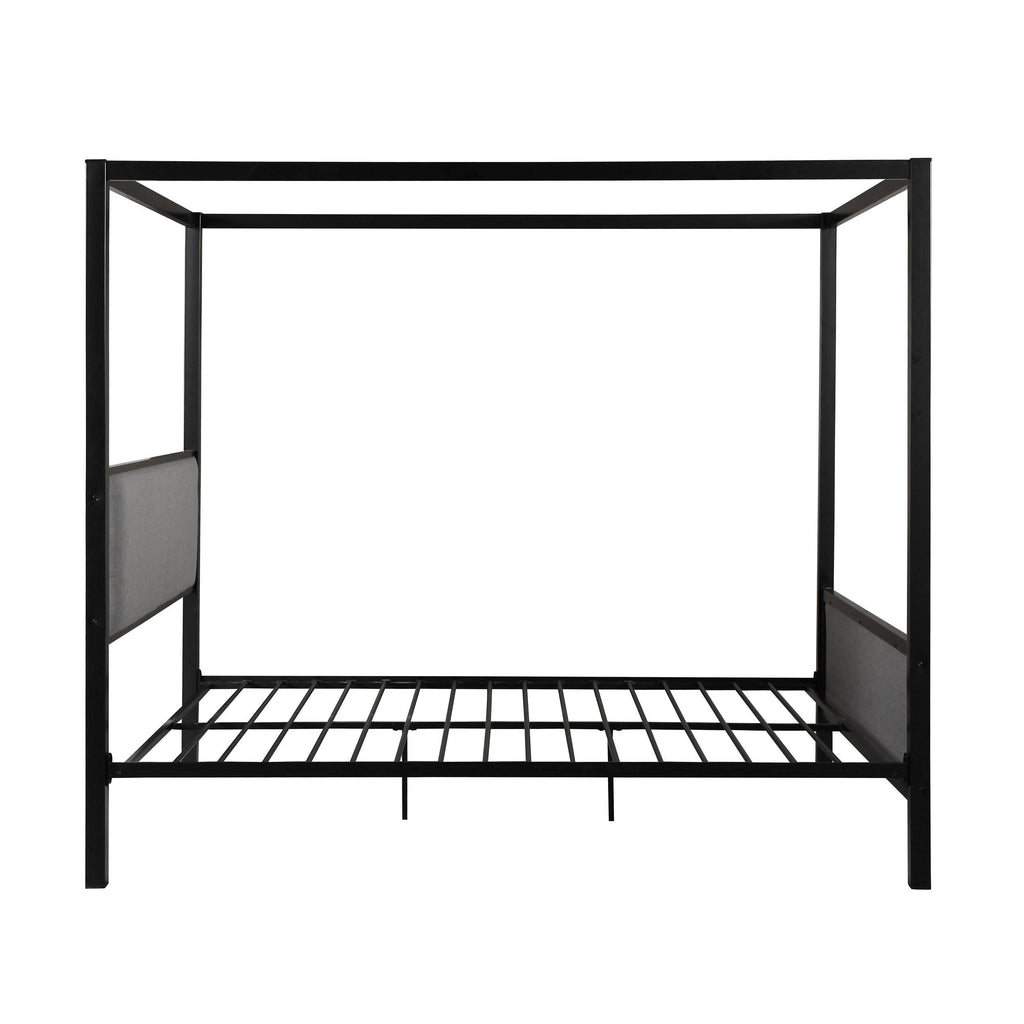 Traditional Fabric Canopy Queen Bed with Iron Frame Gray Flat Black P154