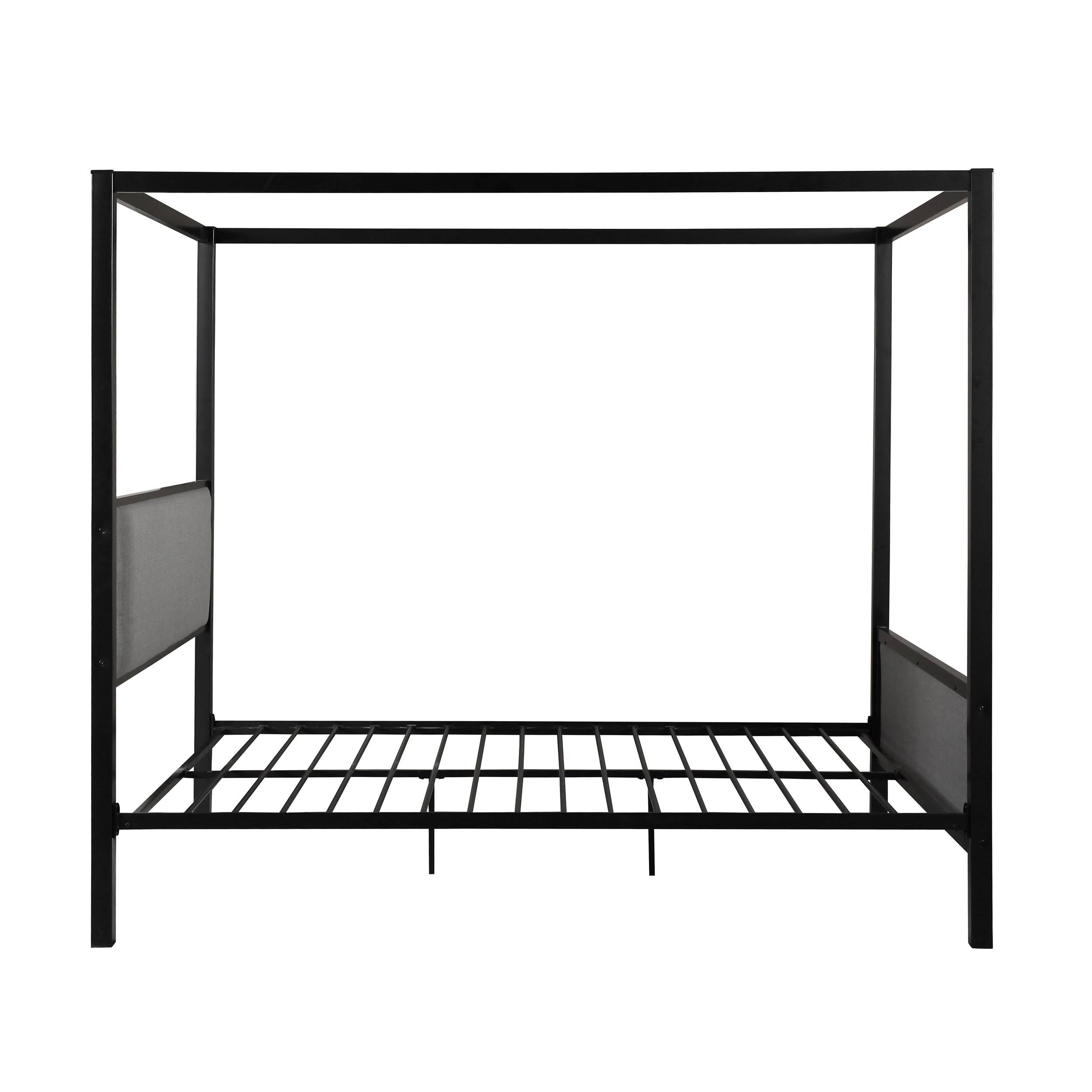 Traditional Fabric Canopy Queen Bed with Iron Frame Gray Flat Black P154