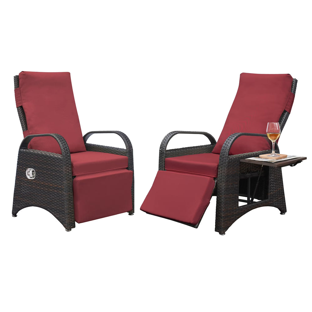Red Rattan Reclining Armchair with Flip Table L220